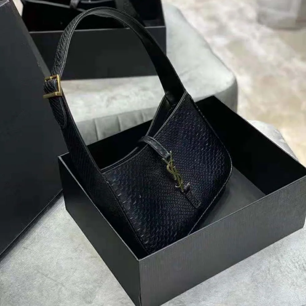 Saint Laurent YSL LE 5 A 7 Hobo Bag in Matte Python for Women in Black Saint Laurent YSL LE 5 A 7 Hobo Bag in Matte Python for Women in Black