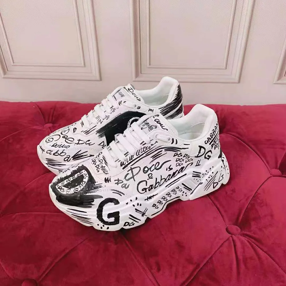 Dolce Gabbana D&G Hand-Painted Graffiti Calfskin Nappa Daymaster Sneakers for Women Dolce Gabbana D&G Hand-Painted Graffiti Calfskin Nappa Daymaster Sneakers for Women