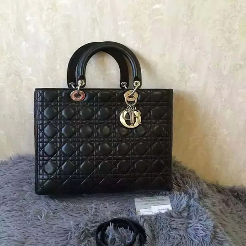 Dior Large Lady Dior Bag in Black Lambskin
