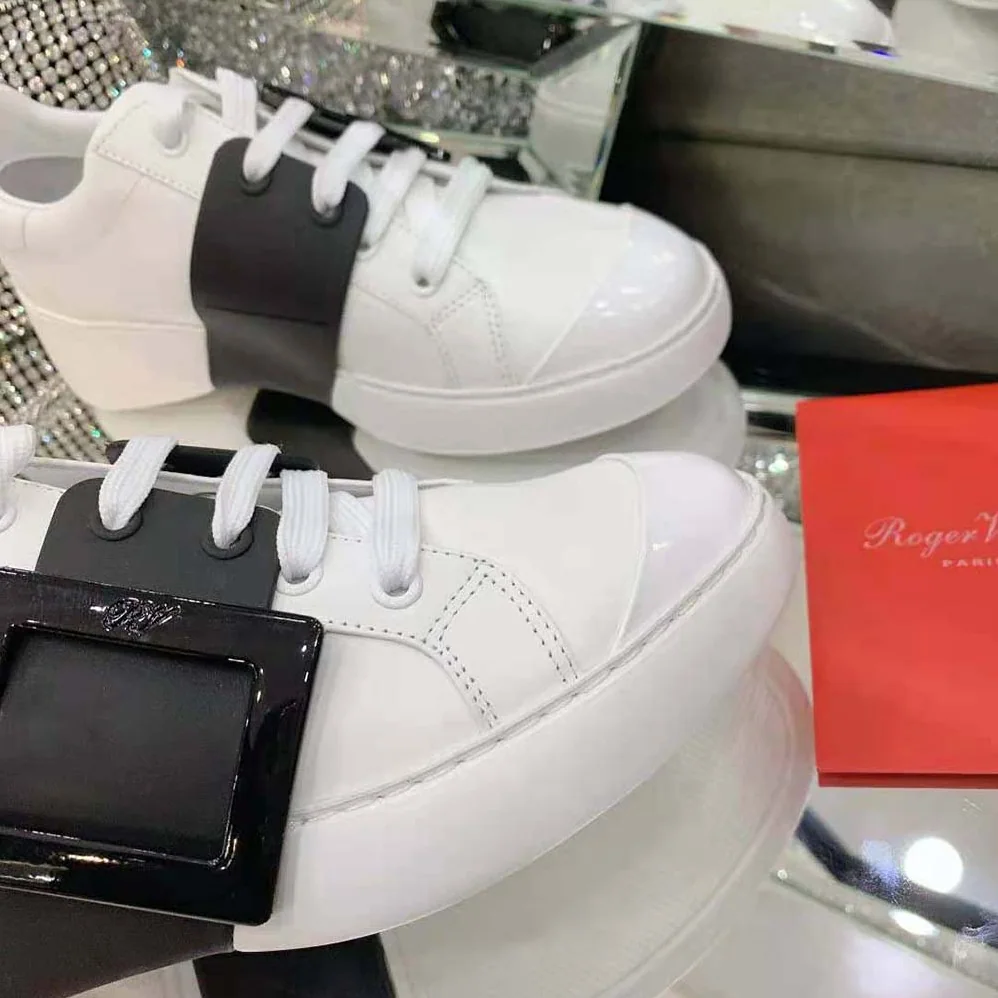 Roger Vivier Viv Skate Lacquered Buckle Sneakers in Soft Leather for Women in Black Roger Vivier Viv Skate Lacquered Buckle Sneakers in Soft Leather for Women in Black