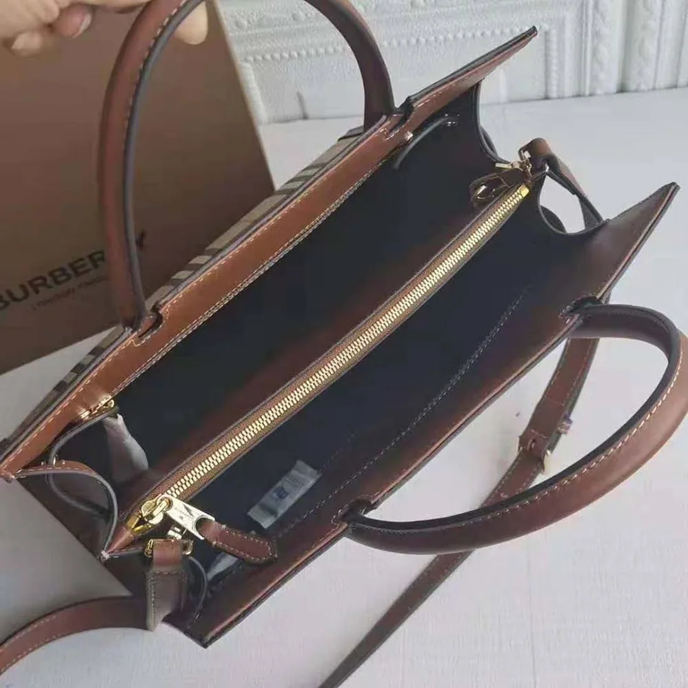 Burberry Mini Vintage Check Two-handle Title Bag for Women in Brown
