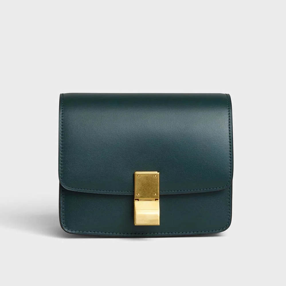 Celine Small Classic Bag in Box Calfskin Leather for Women in Dark Green