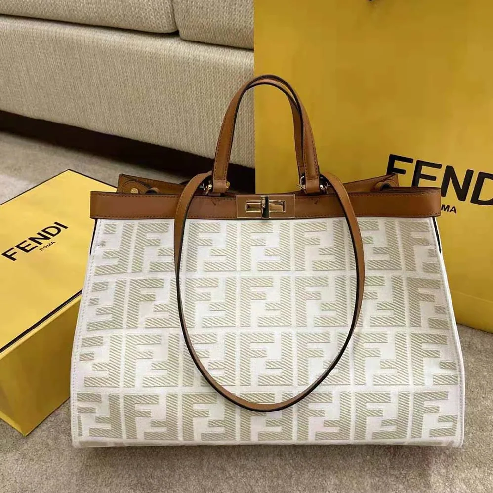 Fendi Peekaboo X-Tote Embroidered Canvas Bag for Women in White Fendi Peekaboo X-Tote Embroidered Canvas Bag for Women in White
