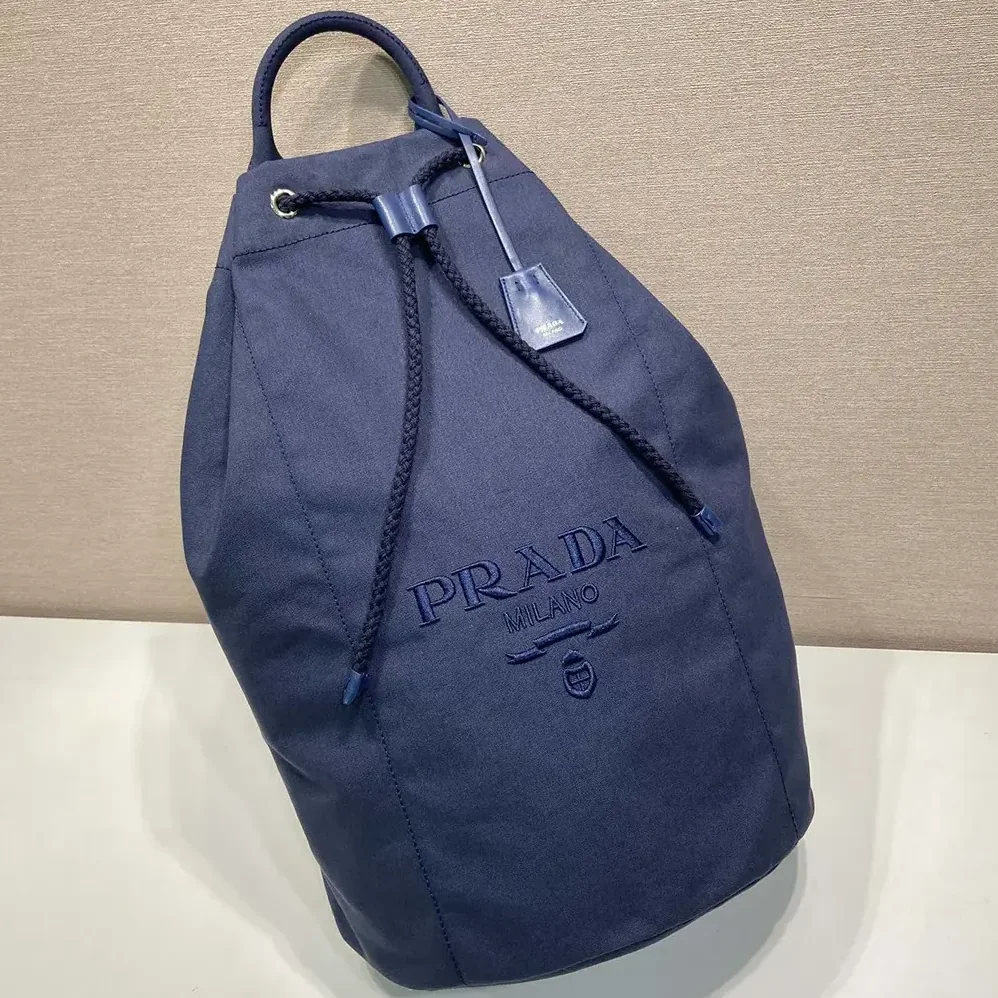 Prada Canvas Drawstring Duffle Bag for Unisex in Navy