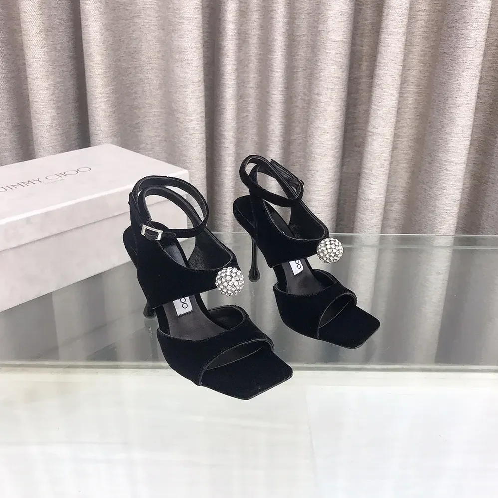 Jimmy Choo Orb 95 Black Velvet Sandals for Women