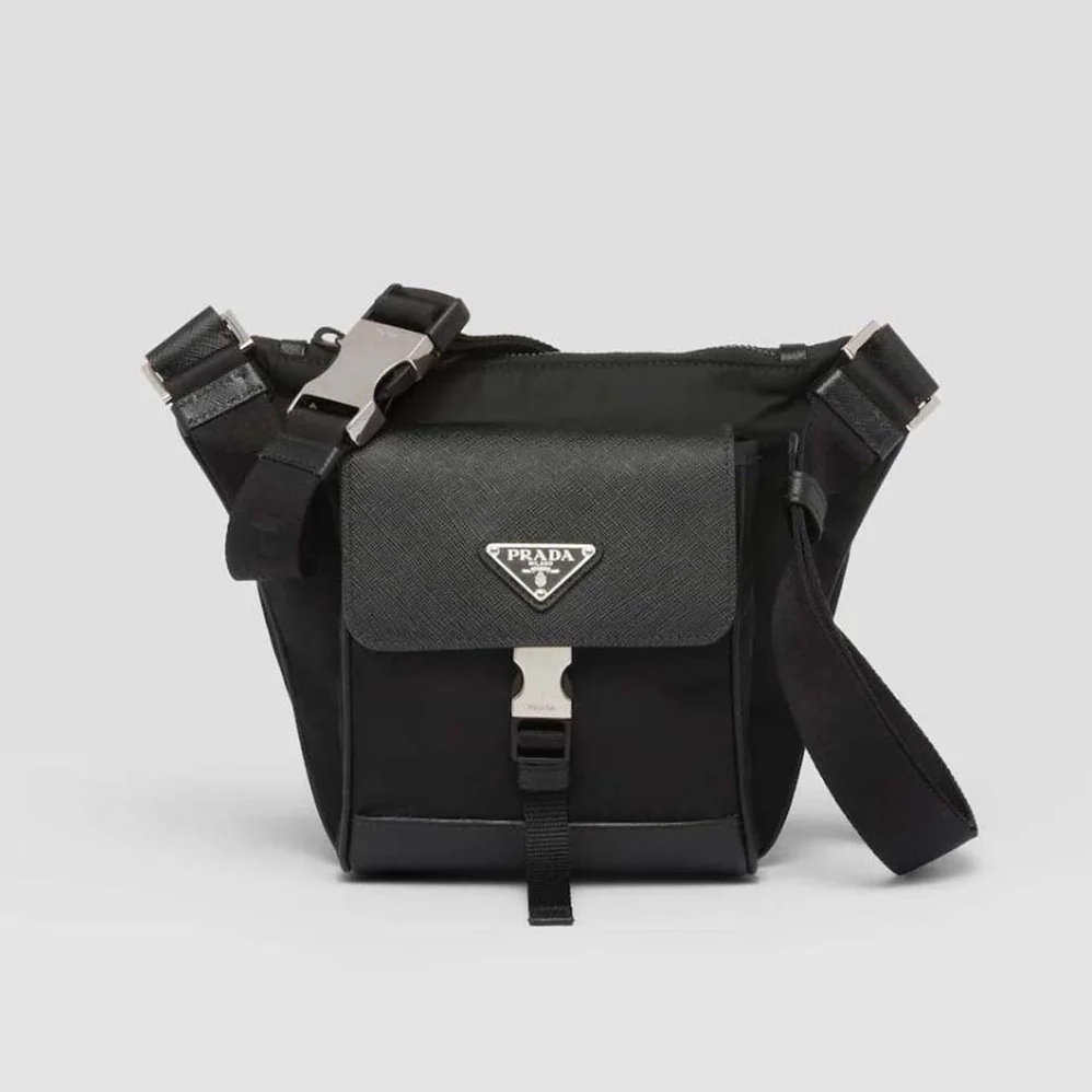 Prada Re-Nylon and Saffiano Leather Shoulder Bag for Men in Black