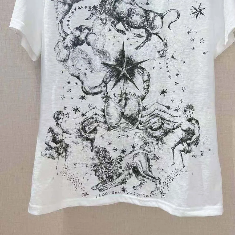 Dior T-shirt White Cotton Jersey with Melothesia Motif for Women Dior T-shirt White Cotton Jersey with Melothesia Motif for Women