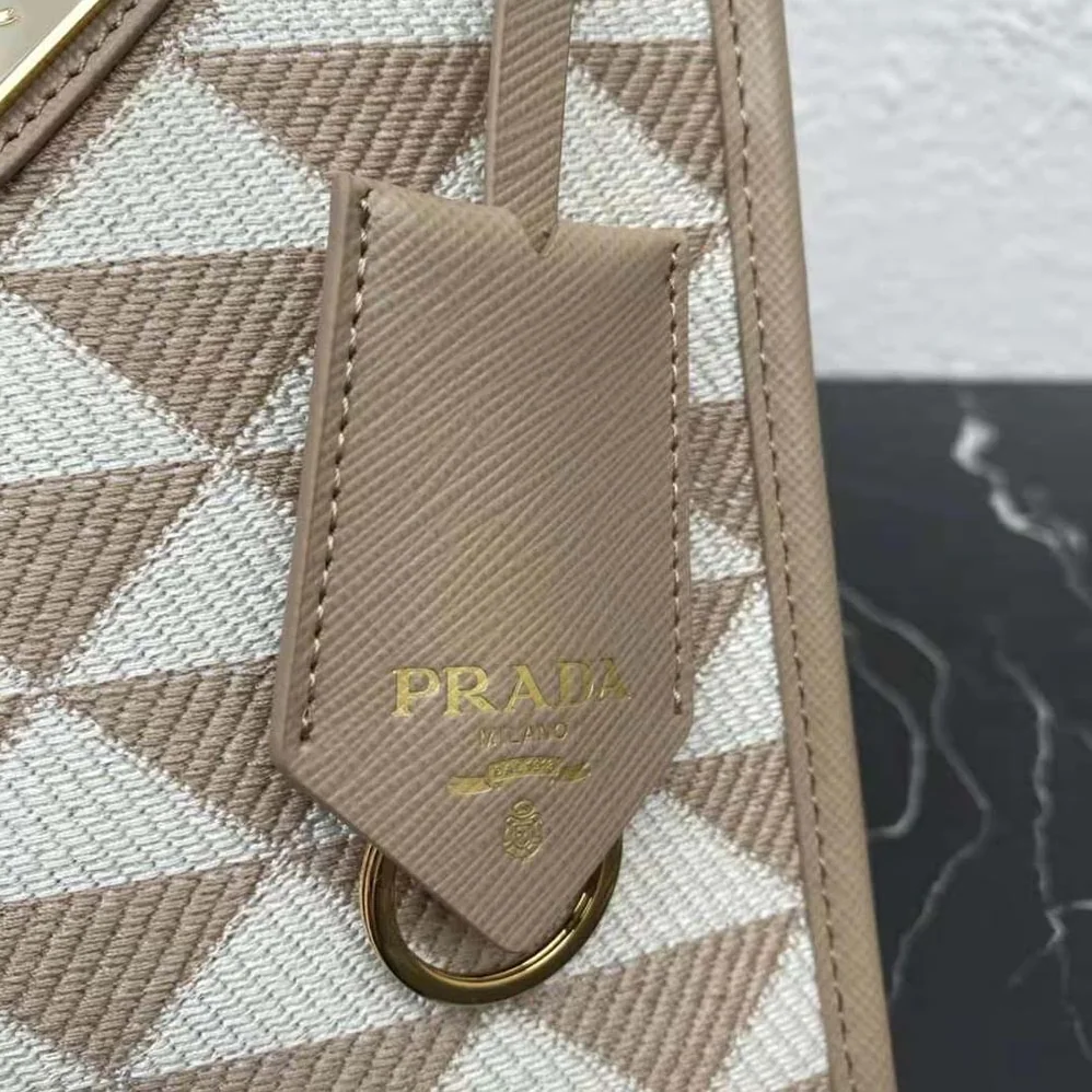 Prada Symbole Embroidered Fabric Mini Bag for Women in Beige Prada Symbole Embroidered Fabric Mini Bag for Women in Beige