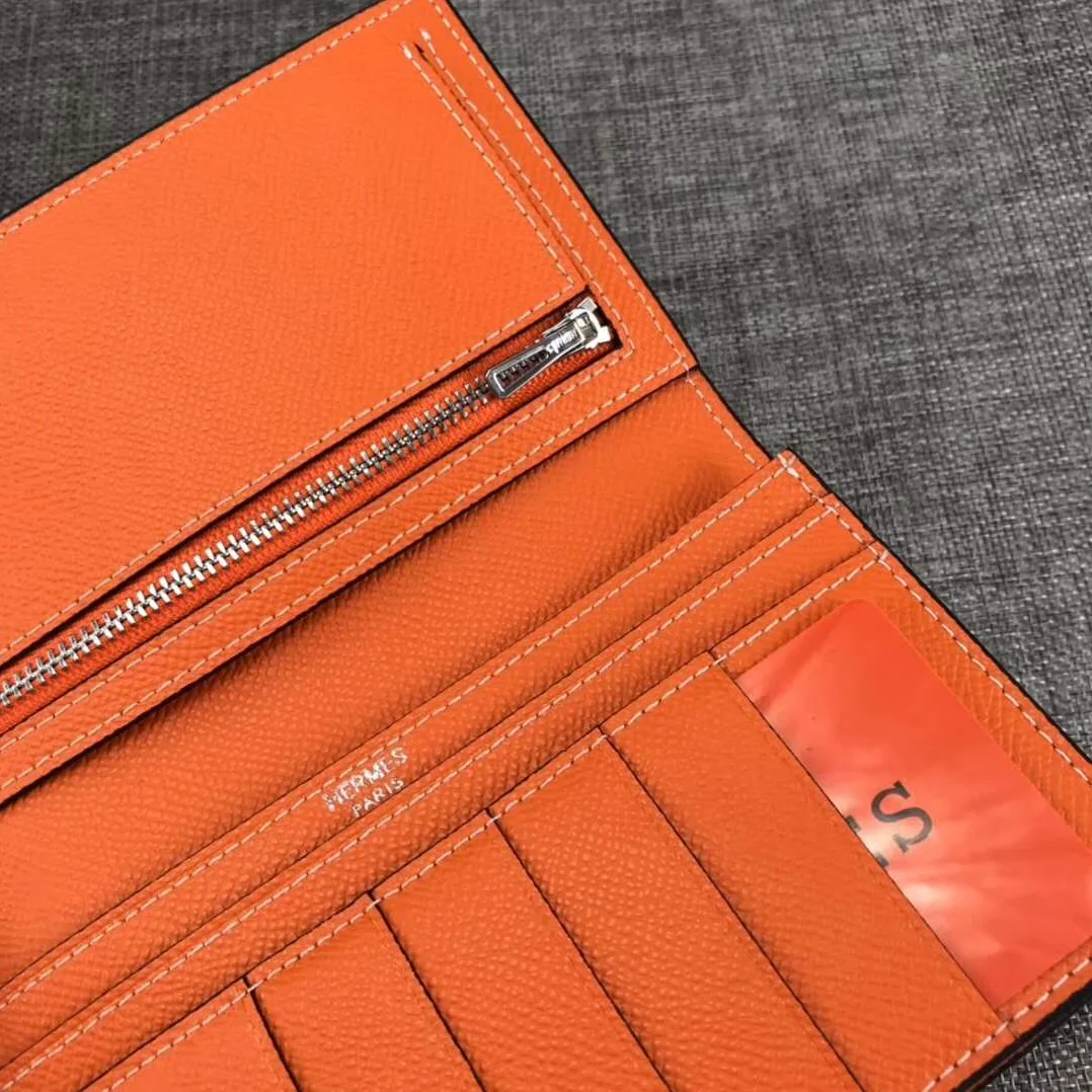 Hermes Medium Bearn Wallet in Epsom Calfskin Leather in Orange