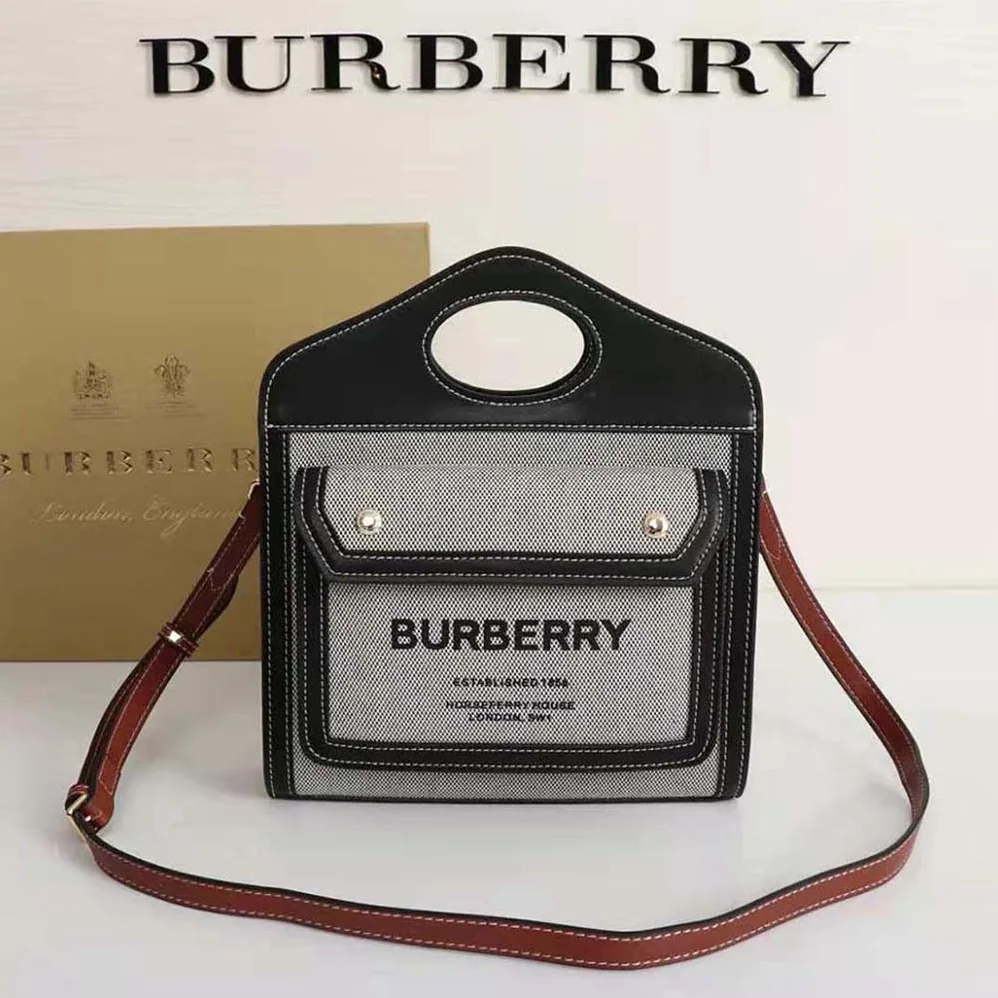 Burberry Mini Tri-tone Canvas and Leather Pocket Bag for Women Burberry Mini Tri-tone Canvas and Leather Pocket Bag for Women