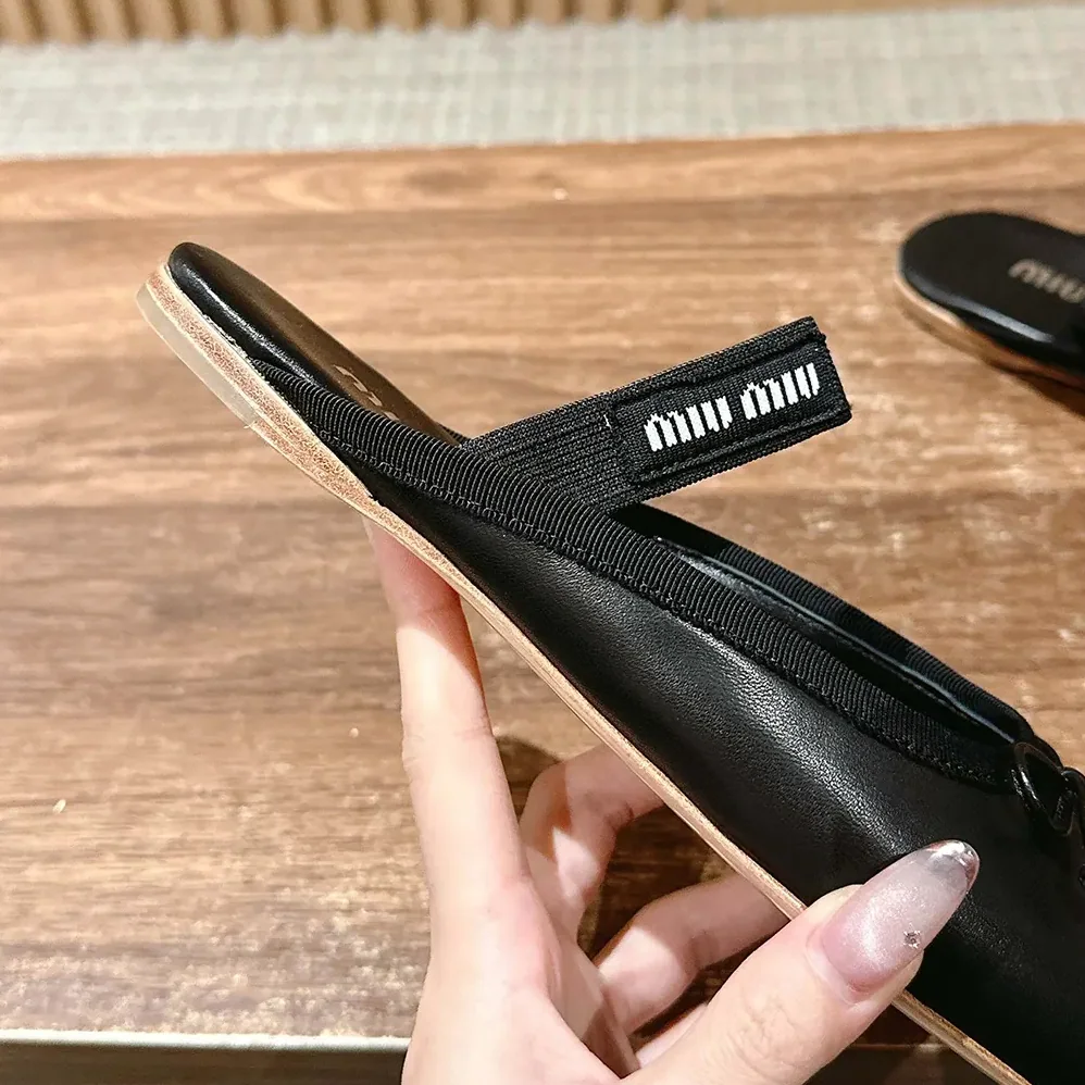 Miu Miu Leather Ballerina Mules for Women in Black