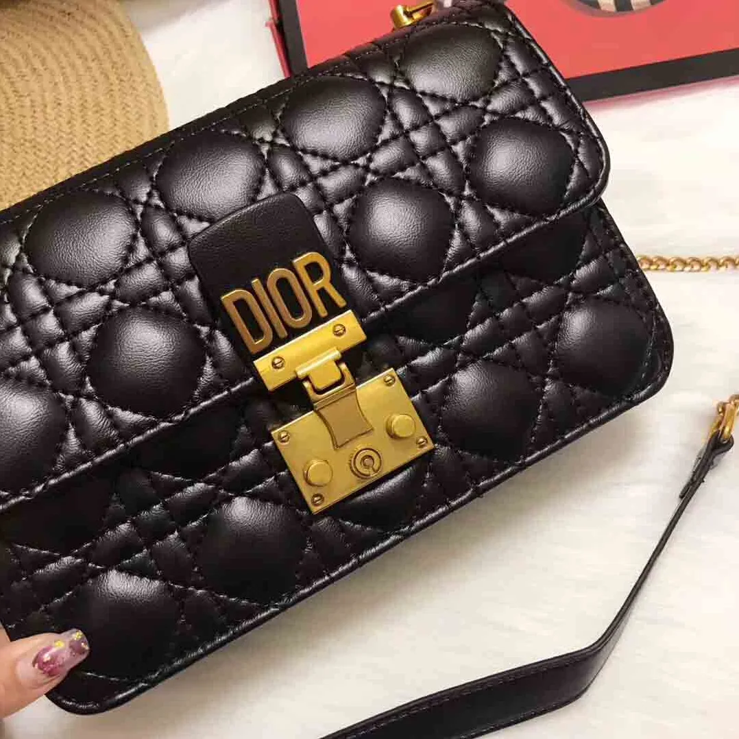 Dior Small Dioraddict Flap Bag in Cannage Lambskin in Black
