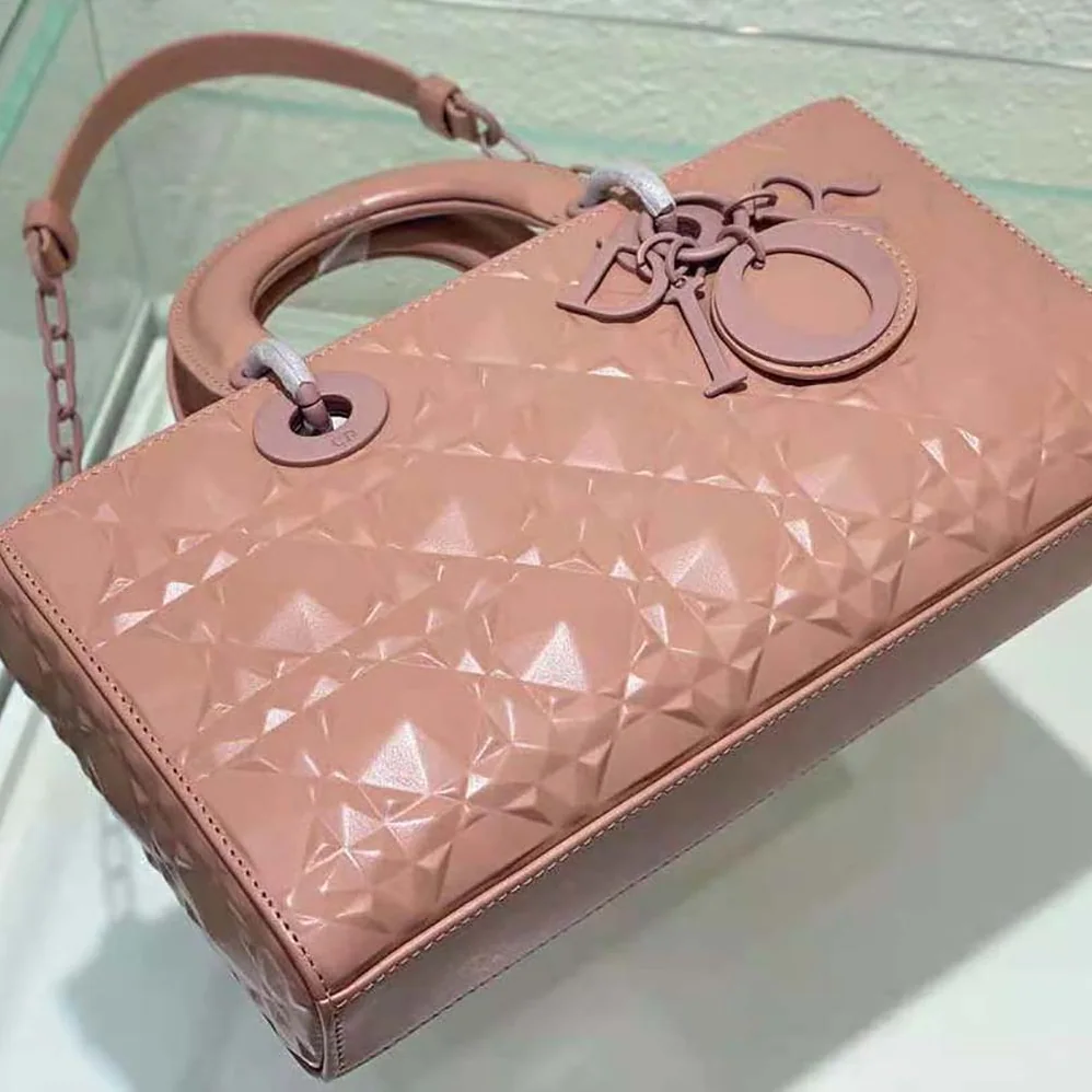 Dior Lady D-Joy Bag Rose Des Vents Cannage Calfskin with Diamond Motif for Women