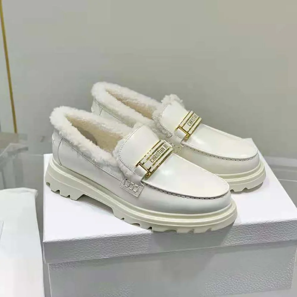 Dior Code Loafer White Brushed Calfskin and Shearling for Women Dior Code Loafer White Brushed Calfskin and Shearling for Women