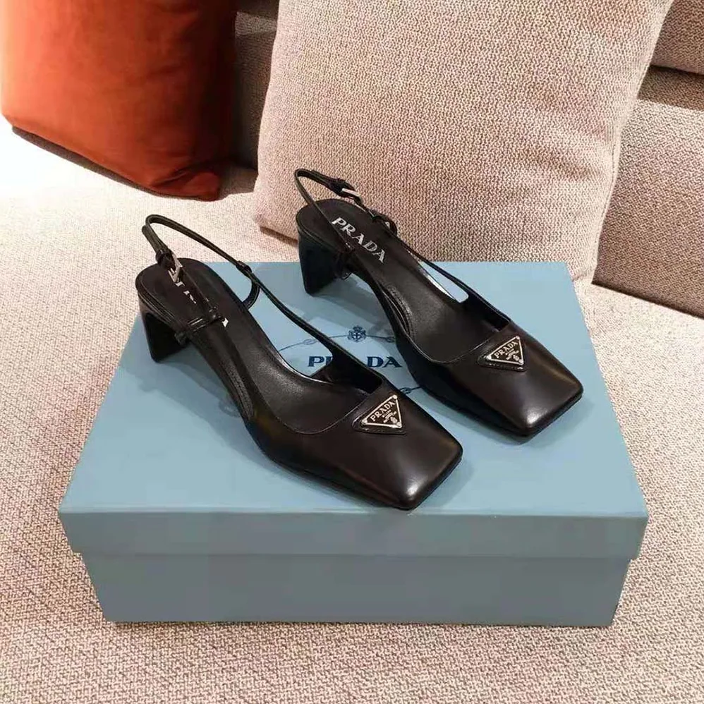 Prada Naplak Leather Slingbacks in 55 mm Heel for Women in Black