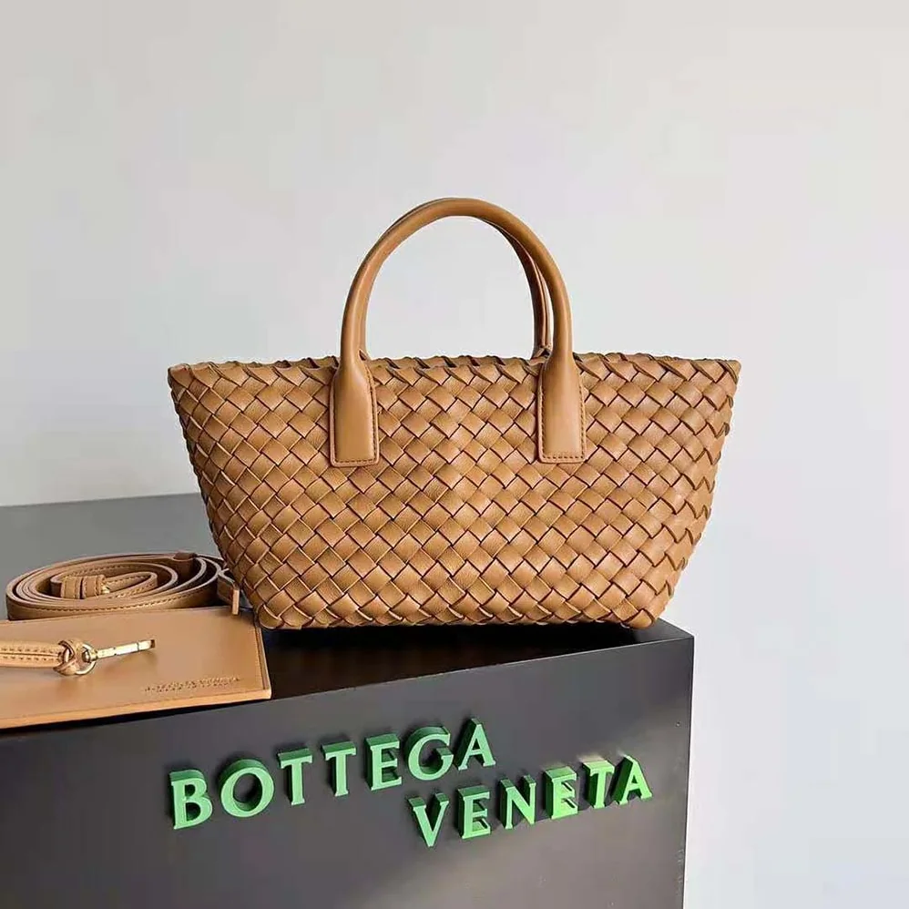 Bottega Veneta Mini Cabat Intreccio Leather Tote Bag with Detachable Strap for Women in Brown