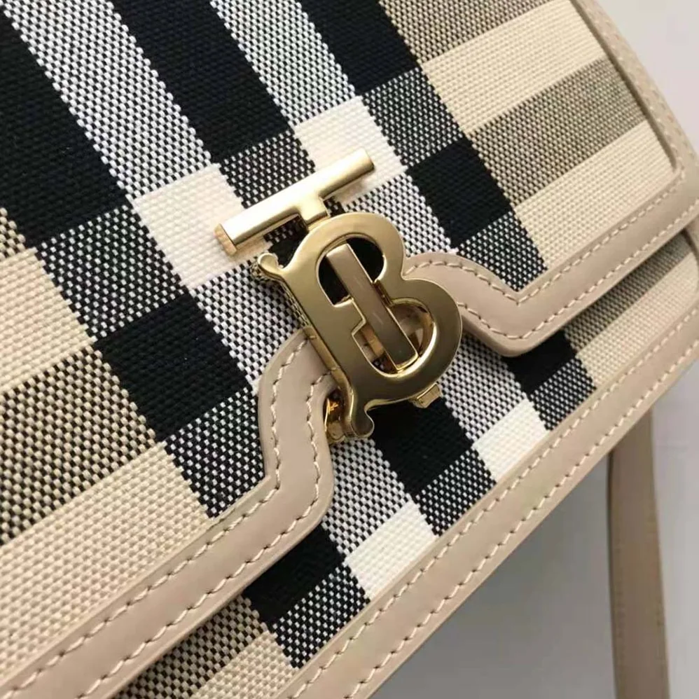 Burberry Medium Check Canvas and Leather TB Bag for Women in Beige Burberry Medium Check Canvas and Leather TB Bag for Women in Beige