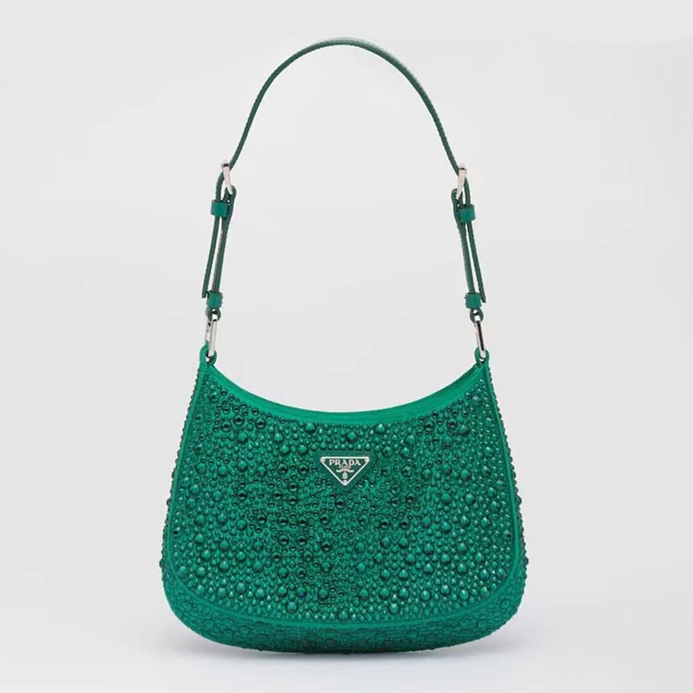 Prada Cleo Satin Bag with Crystals for Women in Green