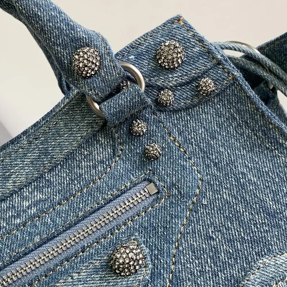 Balenciaga Neo Cagole City Handbag Denim with Rhinestones in Blue for Women Balenciaga Neo Cagole City Handbag Denim with Rhinestones in Blue for Women
