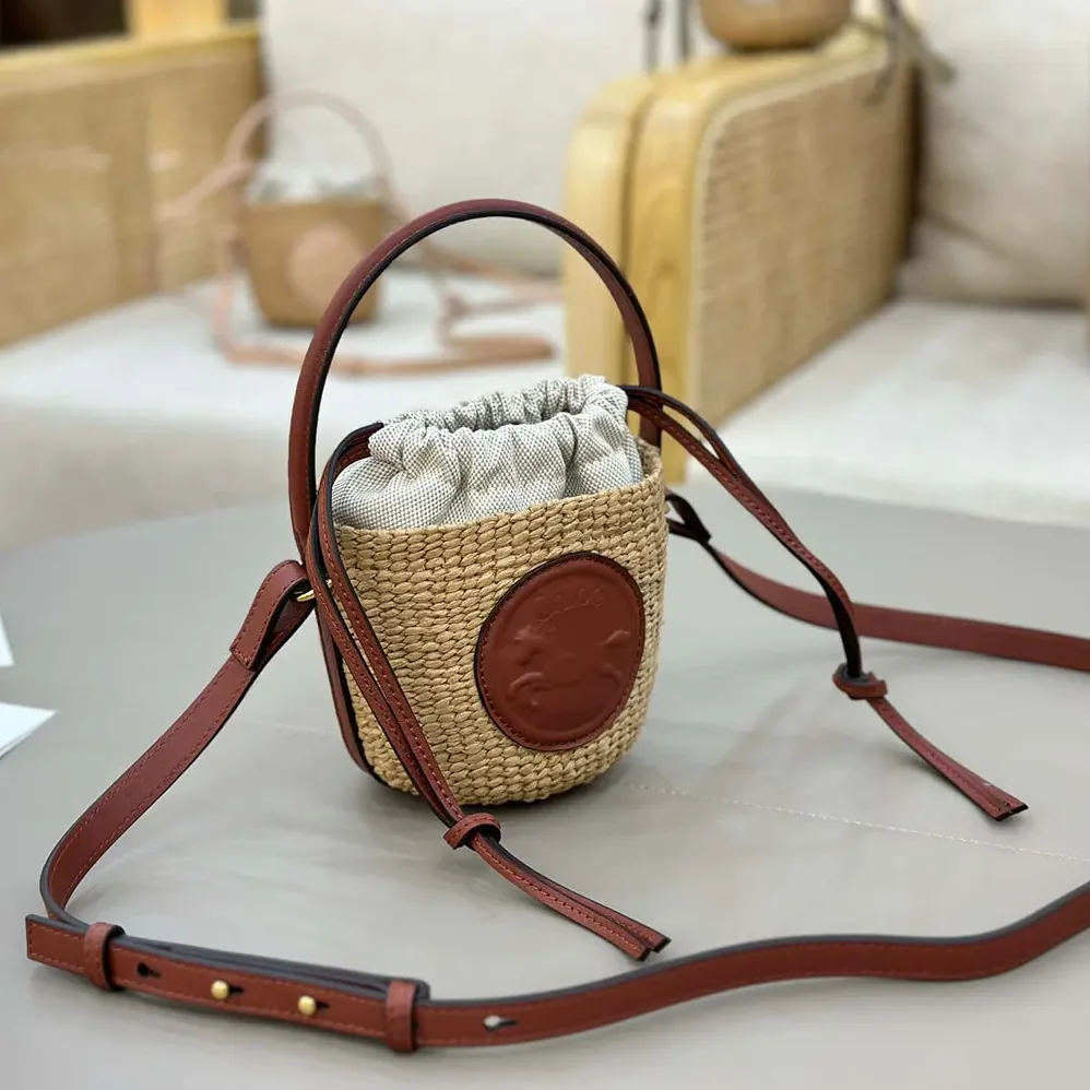 Chloe Mini Horse Medal Basket Bag in Natural Fibers for Women in Brown Chloe Mini Horse Medal Basket Bag in Natural Fibers for Women in Brown