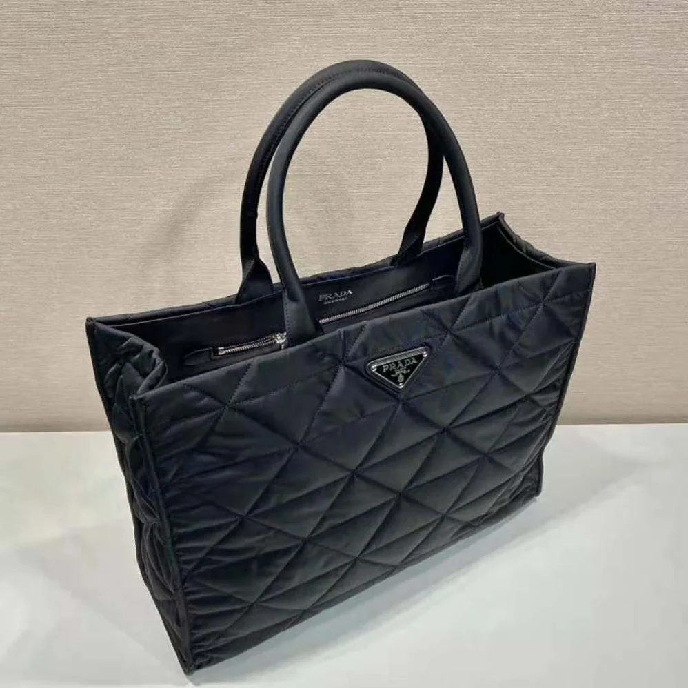 Prada Re-Nylon Shopping Bag with Topstitching for Women