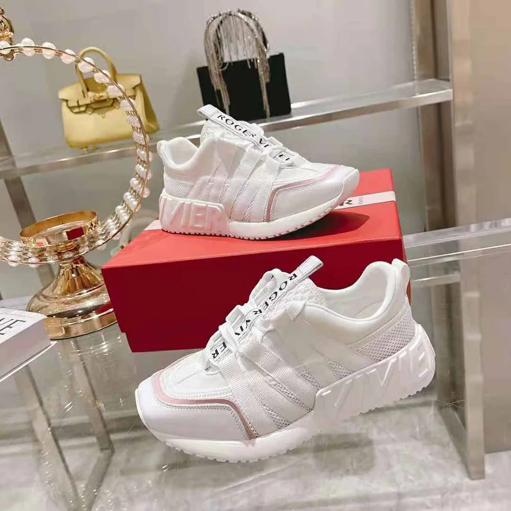 Roger Vivier Viv Go Lace Up Sneakers in Technical Fabrics for Women in White Roger Vivier Viv Go Lace Up Sneakers in Technical Fabrics for Women in White