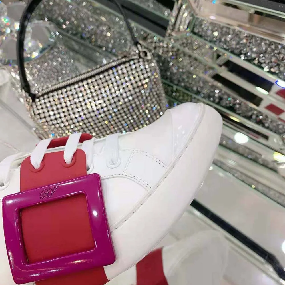 Roger Vivier Viv Skate Lacquered Buckle Sneakers in Soft Leather for Women in Pink