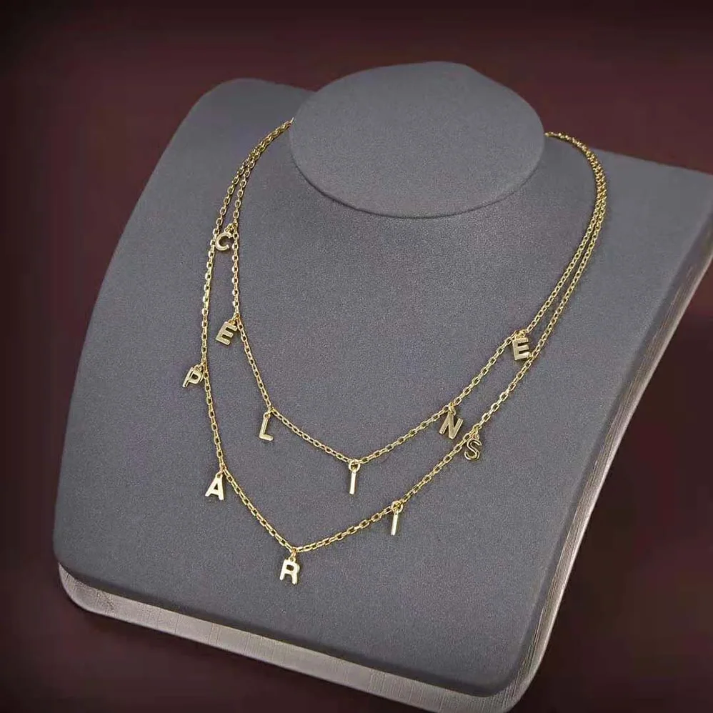 Celine Paris Double Necklace in Brass with Gold Finish for Women