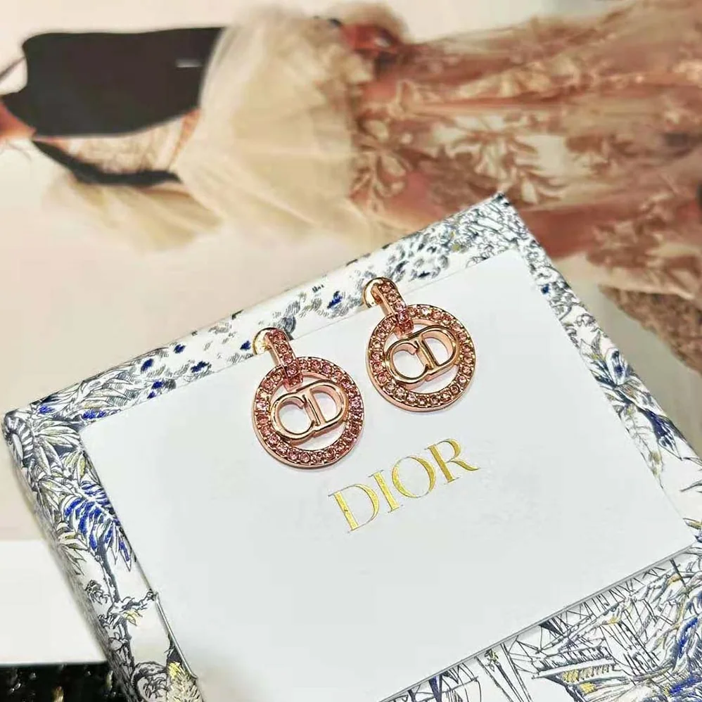 Dior Petit CD Earrings Pink-Finish Metal and White Crystals for Women Dior Petit CD Earrings Pink-Finish Metal and White Crystals for Women
