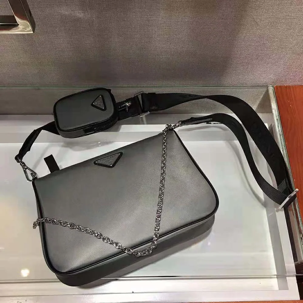 Prada Nylon and Saffiano Leather Bag with Strap for Men in Silver