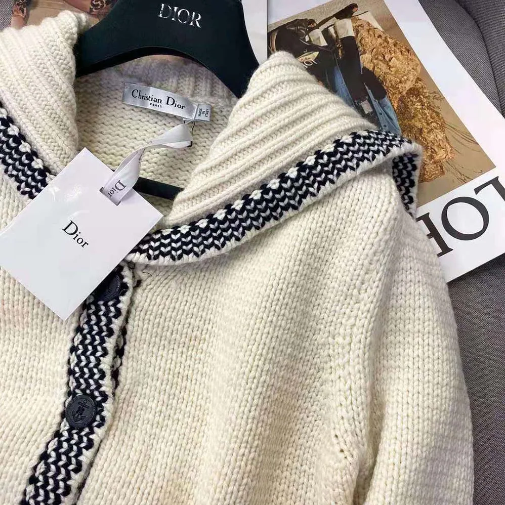 Dior Sailor Collar Cardigan Ecru Wool and Cashmere Knit for Women Dior Sailor Collar Cardigan Ecru Wool and Cashmere Knit for Women