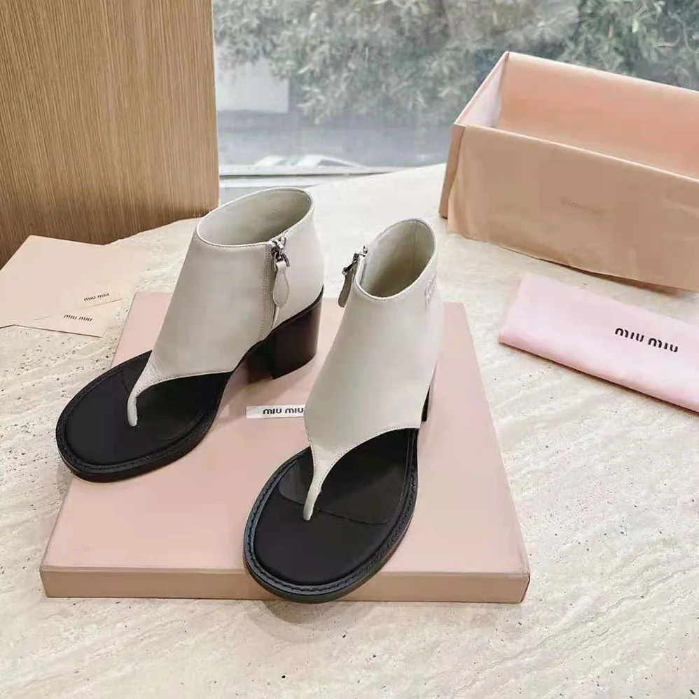 Miu Miu Leather Thong Booties for Women in White