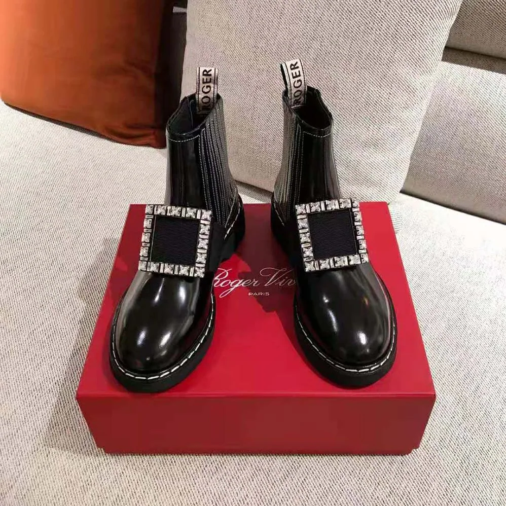 Roger Vivier Viv' Rangers Stitch Strass Buckle Booties in Leather for Women Roger Vivier Viv' Rangers Stitch Strass Buckle Booties in Leather for Women