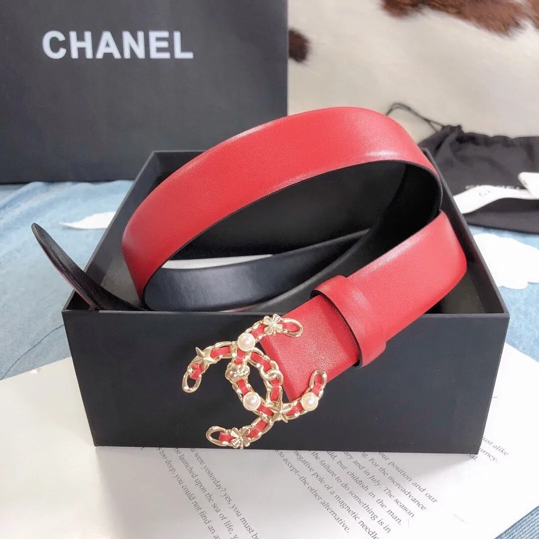 Chanel Belt With Double C Buckle Red Gold Toned Hardware for Women