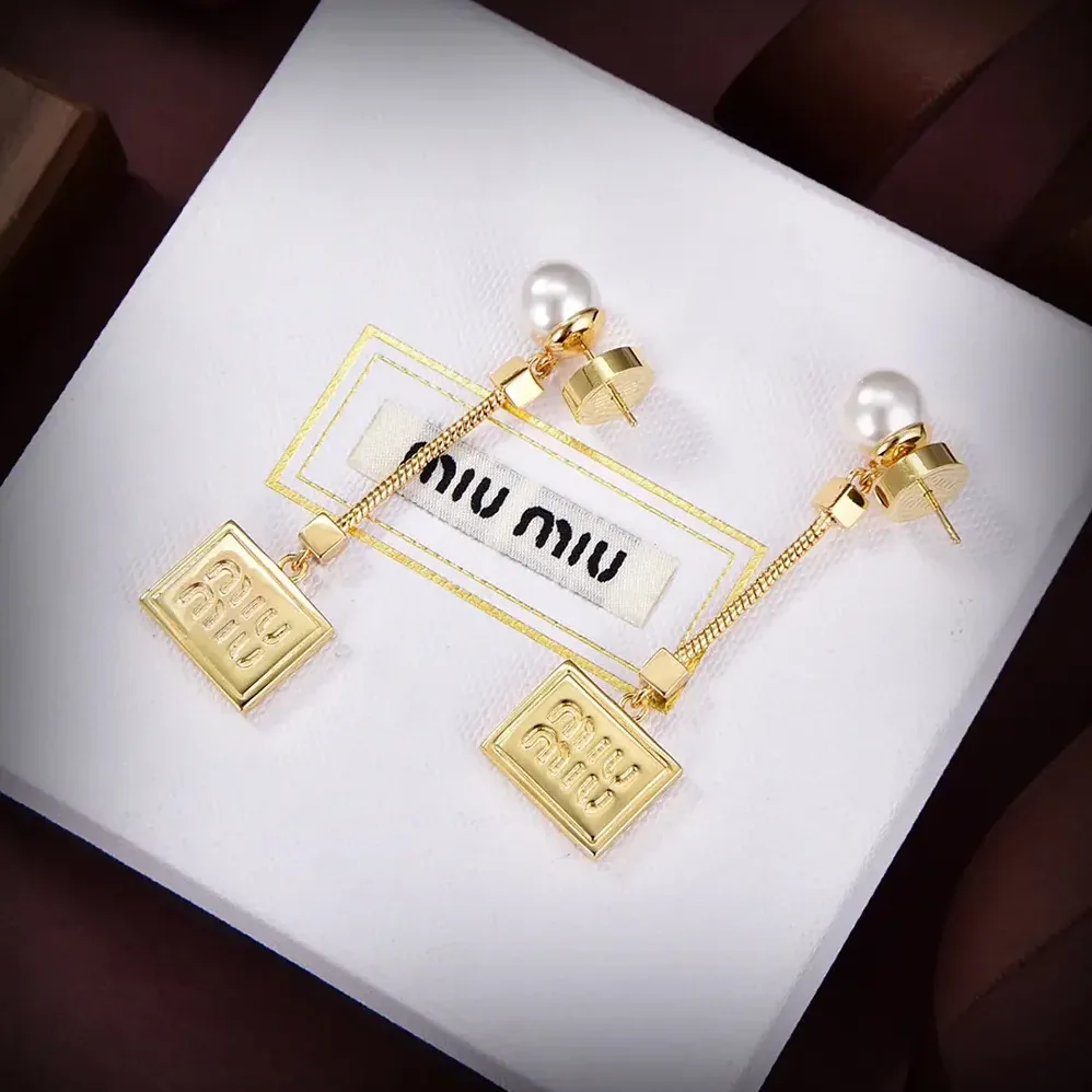 Miu Miu Metal Earrings with Artificial Pearls for Women