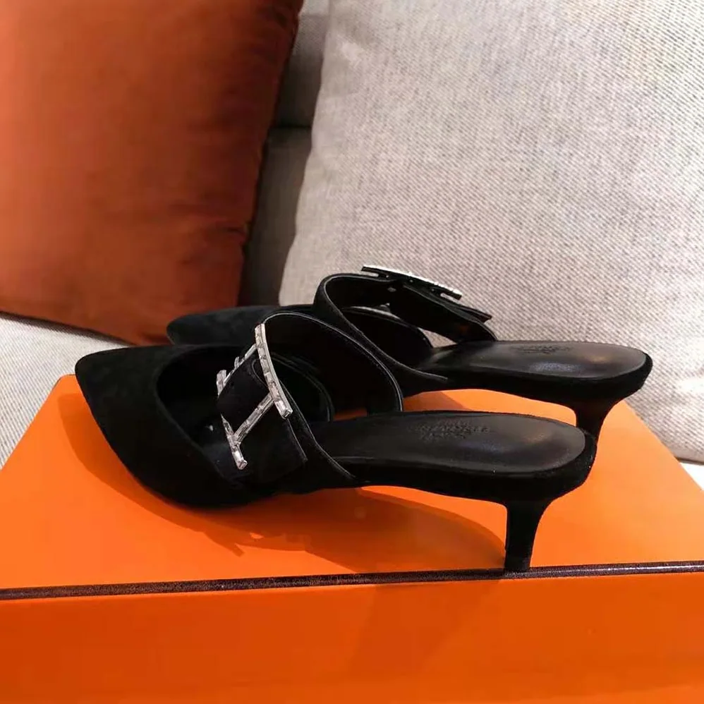 Hermes Blink Mule Mule in Suede Goatskin for Women in Black