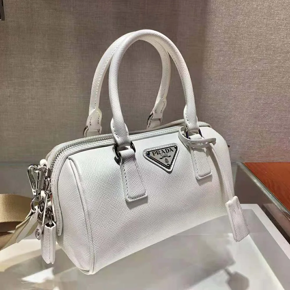 Prada Saffiano Leather Top-handle Bag for Women in White Prada Saffiano Leather Top-handle Bag for Women in White