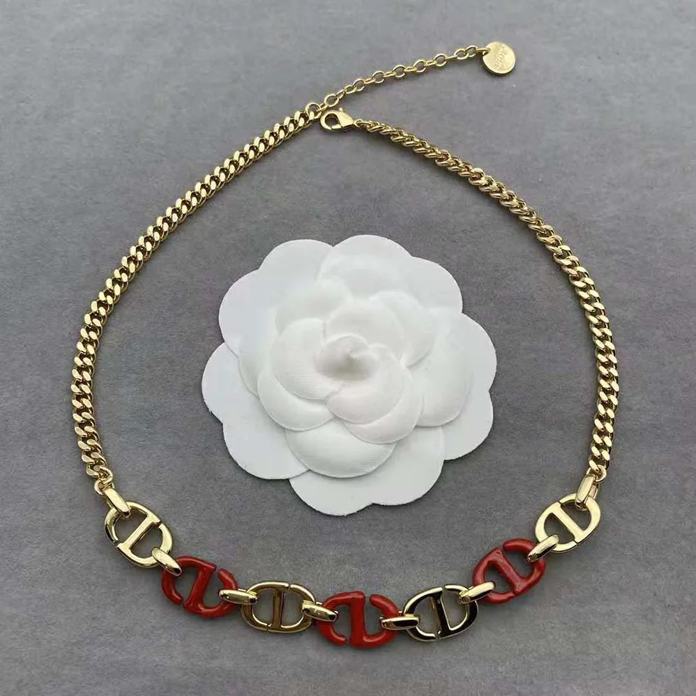 Dior CD Navy Necklace Gold-Finish Metal and Raspberry Lacquer for Women
