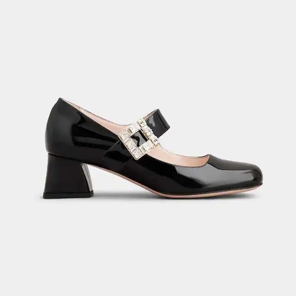 Roger Vivier Très Vivier Rhinestone Buckle Babies Pumps for Women in Black Roger Vivier Très Vivier Rhinestone Buckle Babies Pumps for Women in Black