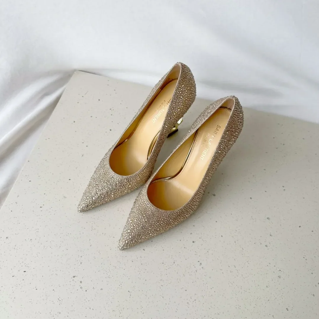 Saint Laurent Opyum Pumps In Rhinestones Gold