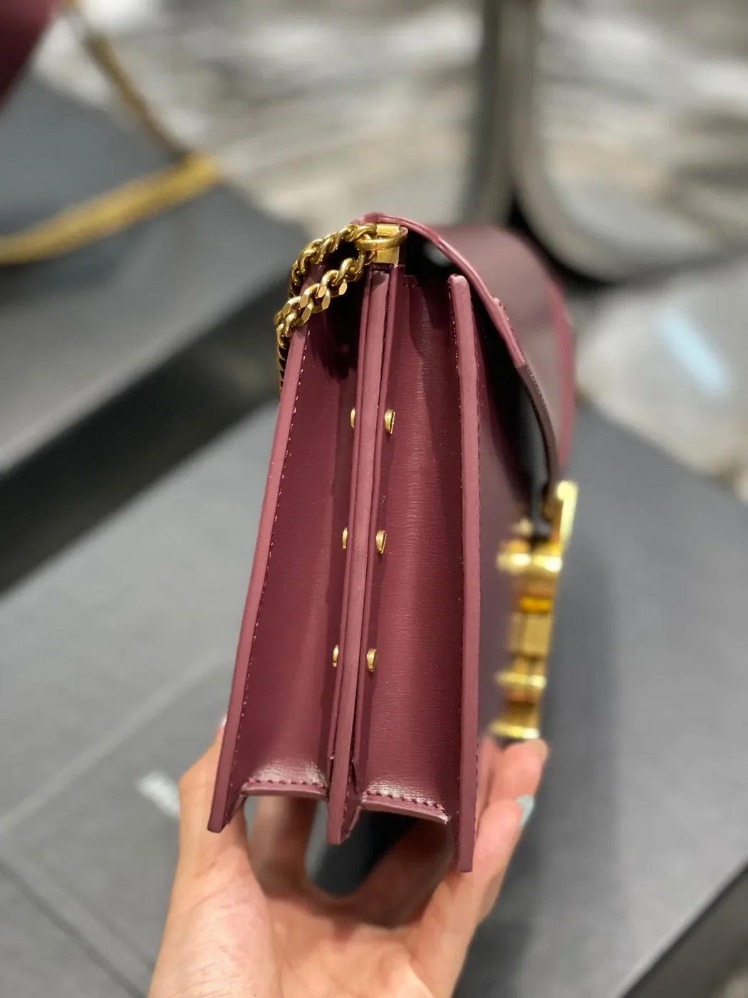 Saint Laurent Cassandra Medium Shoulder Bag in Burgundy Gold Hardware