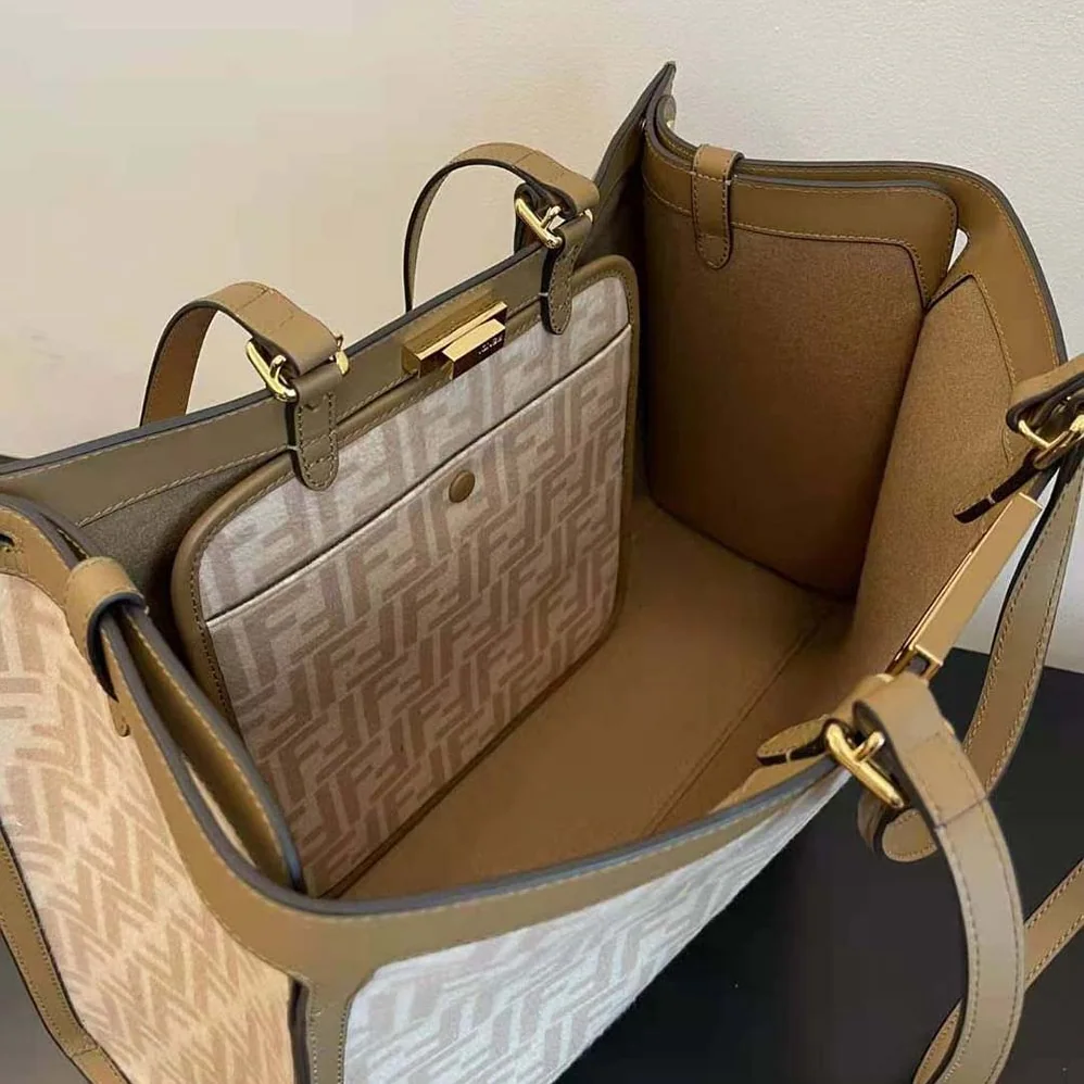 Fendi Medium Peekaboo X-Tote Beige FF Wool Bag for Women Fendi Medium Peekaboo X-Tote Beige FF Wool Bag for Women