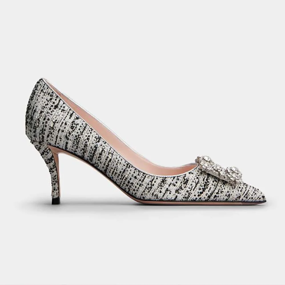Roger Vivier Flower Strass Buckle Pumps in Fabrics for Women Roger Vivier Flower Strass Buckle Pumps in Fabrics for Women