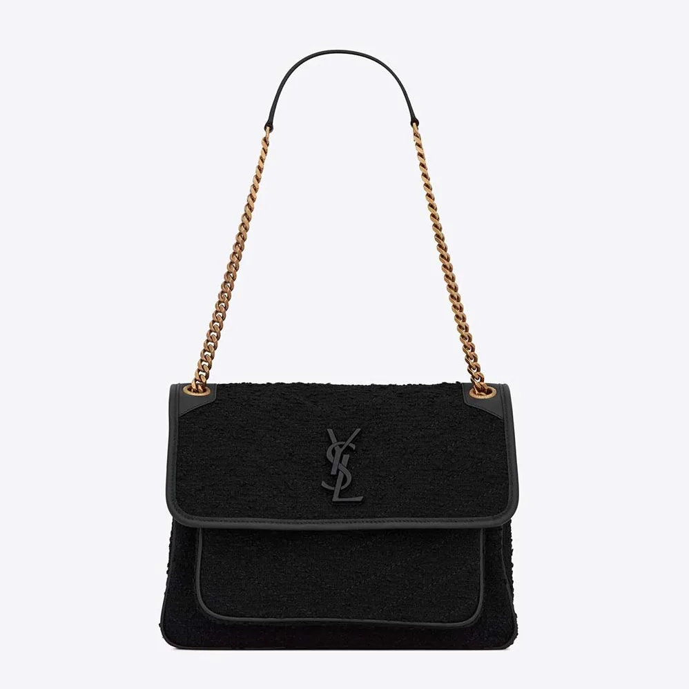 Saint Laurent YSL Niki Medium in Boucle Tweed and Smooth Leather for Women Saint Laurent YSL Niki Medium in Boucle Tweed and Smooth Leather for Women