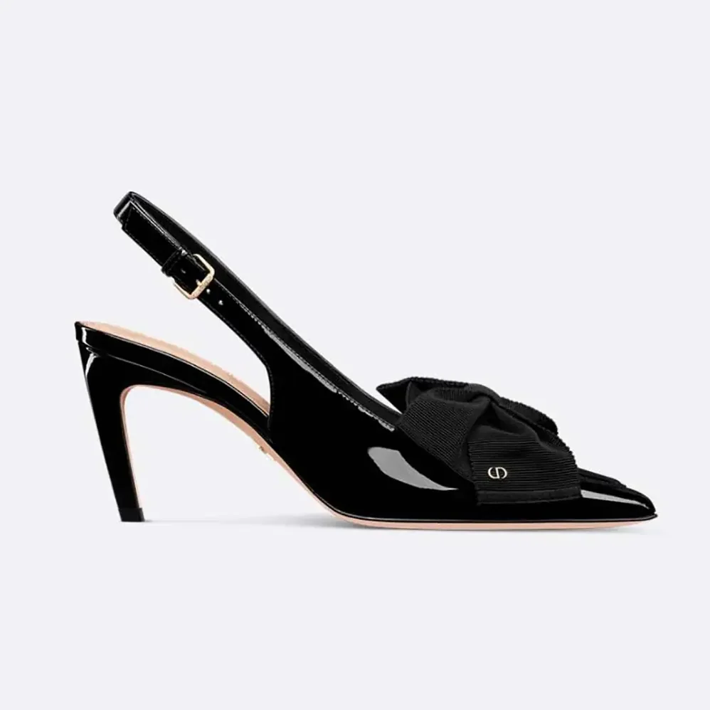 Dior Diorissimo Slingback Pump Black Patent Calfskin and Grosgrain for Women