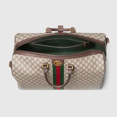 Gucci Savoy Large Duffle Travel Bag / Beige/ Dark Brown Gold Hardware