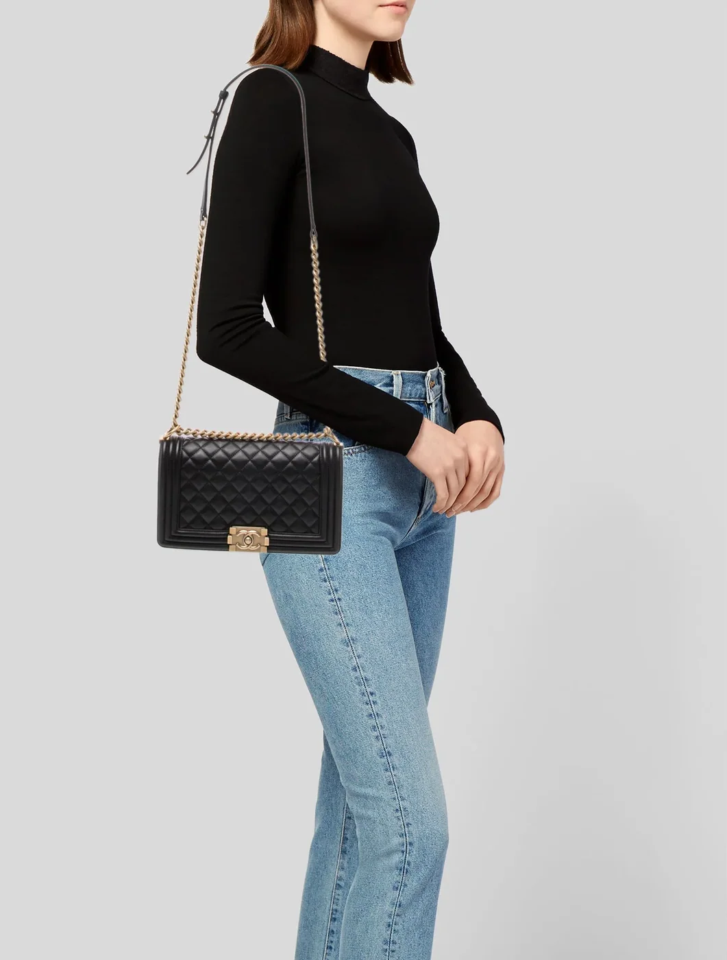 Chanel Boy Medium Crossbody Bag in Black Gold Hardware