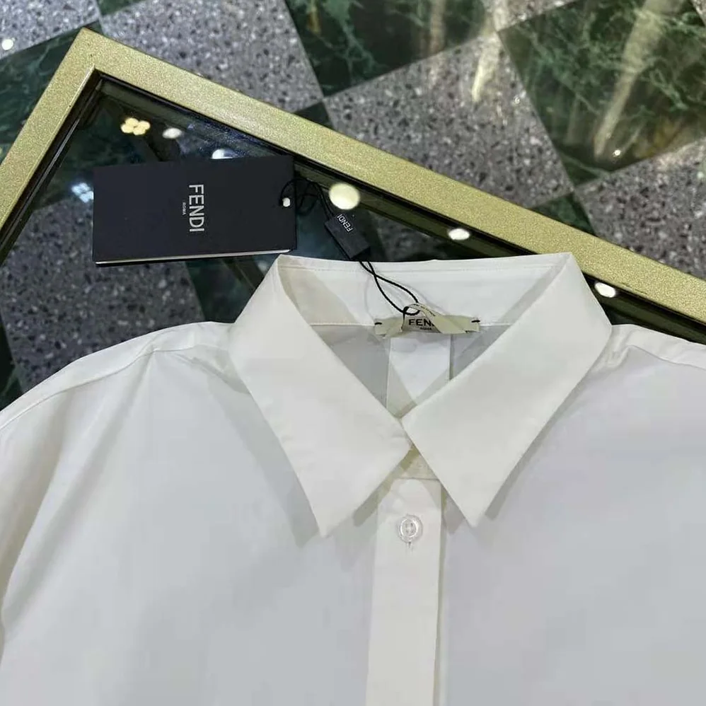 Fendi White Poplin Shirt with Classic Collar and Breast Pocket for Women Fendi White Poplin Shirt with Classic Collar and Breast Pocket for Women