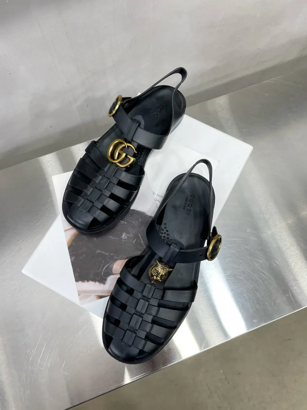 Gucci Rubber Buckle Strap Sandal Black for Women Gucci Rubber Buckle Strap Sandal Black for Women