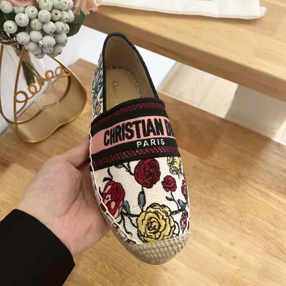 Dior Granville Espadrille White Multicolor Florilegio Embroidered Cotton for Women